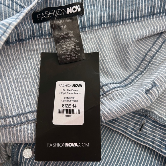 Fashion Nova Pin Me Down Stripe Flare Jeans High Waist Bell Bottom Button Fly - Picture 11 of 14